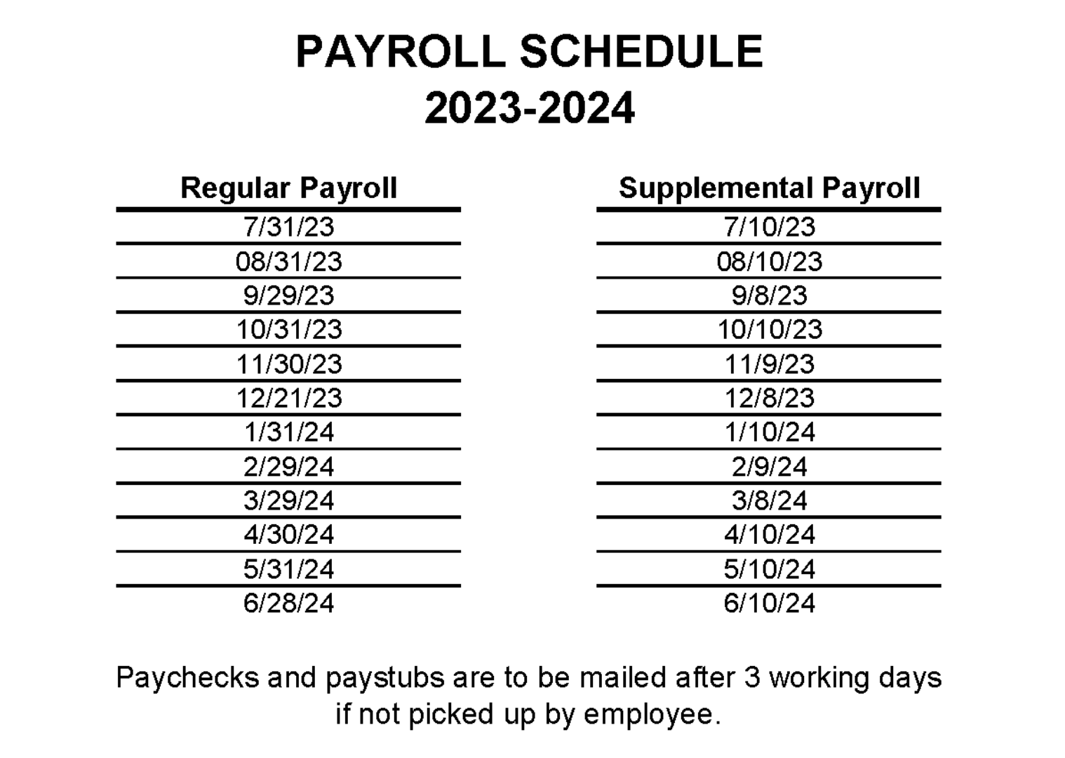 Payroll schedule